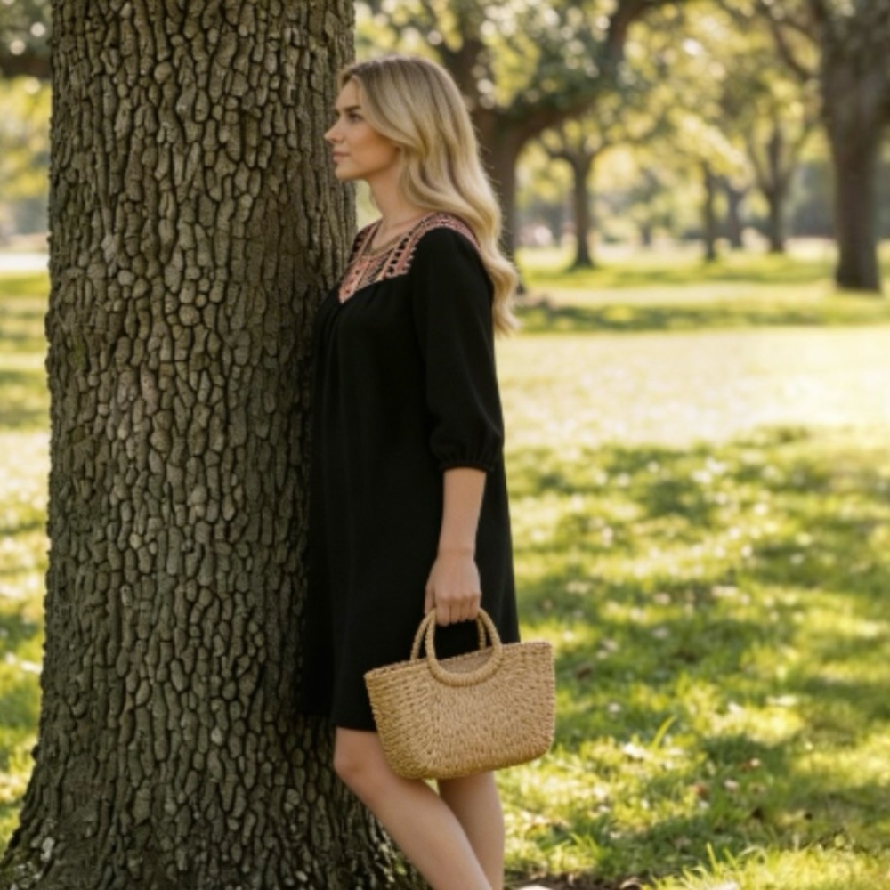 Skies are Blue Black Embroidered Boho Dress - Picture 5 of 10